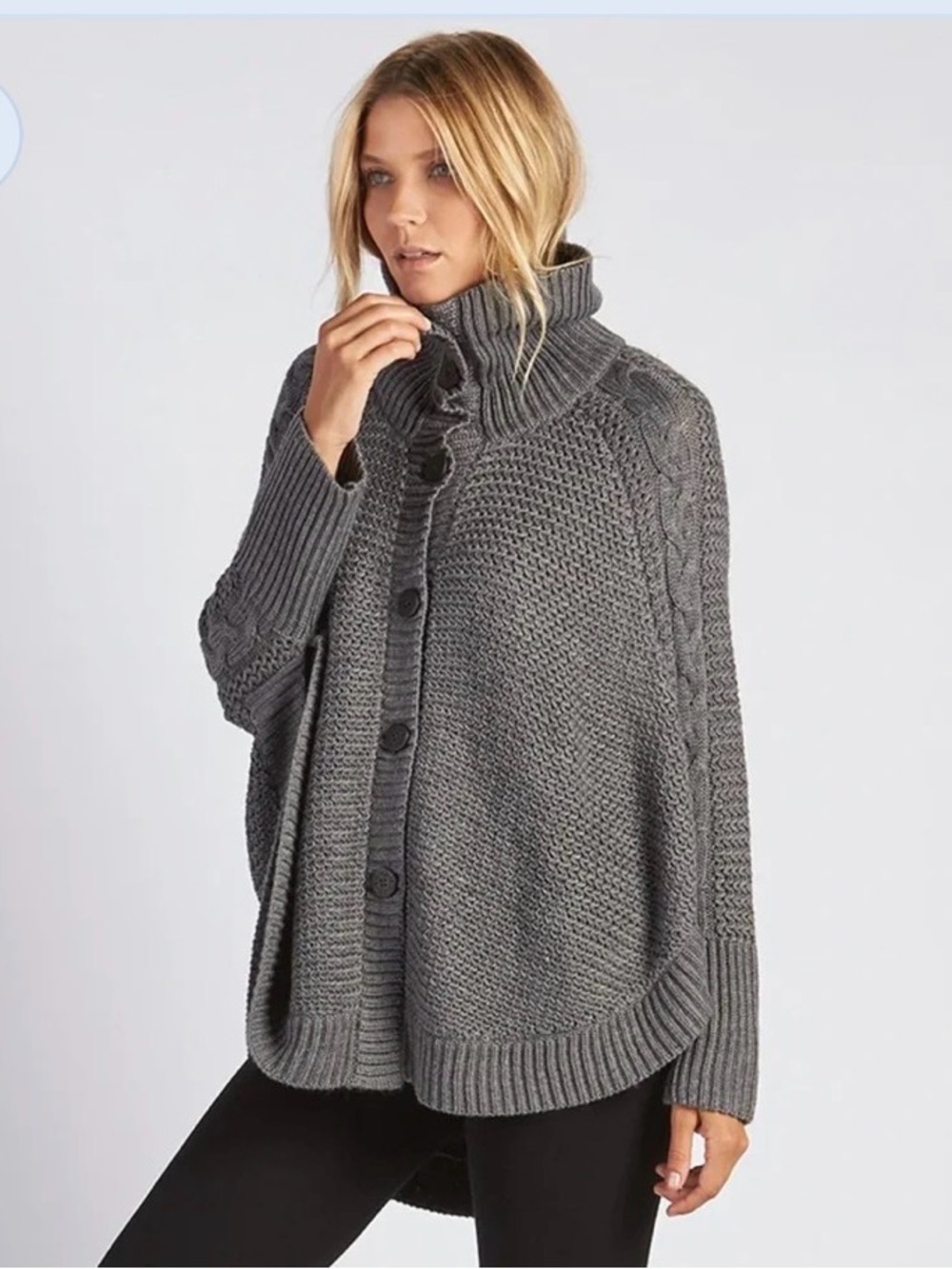 UGG Maribeth Gray Cable Knit Button-Up  Poncho Sweater LN